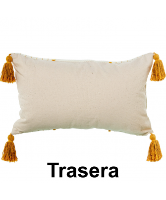 Cojín Crema/amarillo Algodón C/Borlas