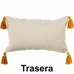 Cojín Crema/amarillo Algodón C/Borlas