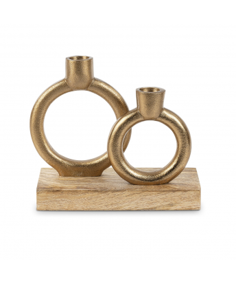 Portavelas Metal Negro C/Base Madera