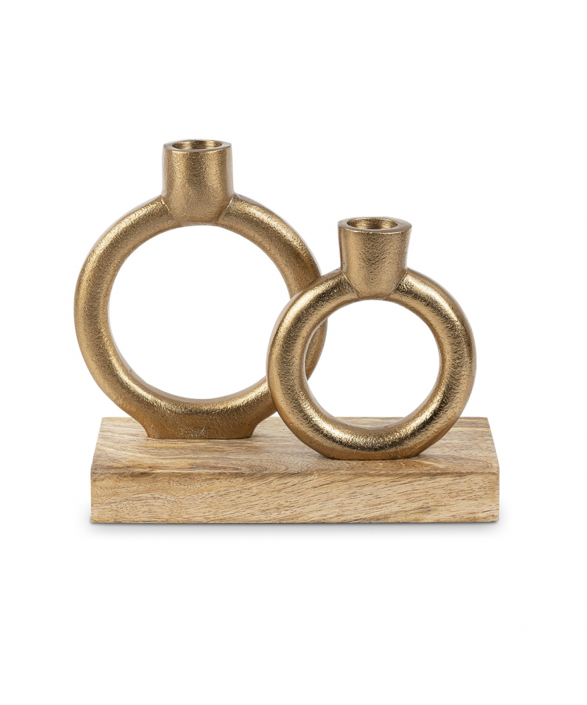 Portavelas Metal Negro C/Base Madera