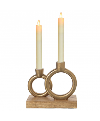 Portavelas Metal Negro C/Base Madera