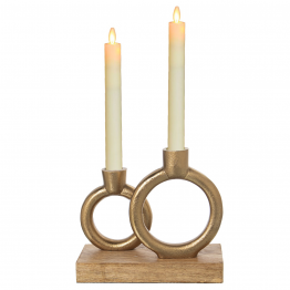 Portavelas Metal Negro C/Base Madera