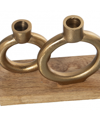 Portavelas Metal Negro C/Base Madera