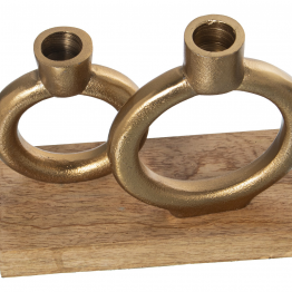 Portavelas Metal Negro C/Base Madera