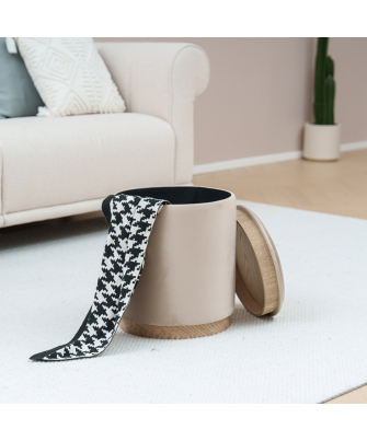 Puf Arcón/Bandeja Terciopelo Beige