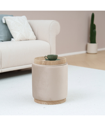 Puf Arcón/Bandeja Terciopelo Beige