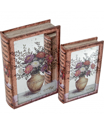 Set 2 Cajas Libro Madera / Espejo