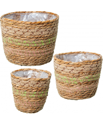 Set 3 Maceteros Mimbre Natural Ø20x16+ø16x14+ø12x11cm
