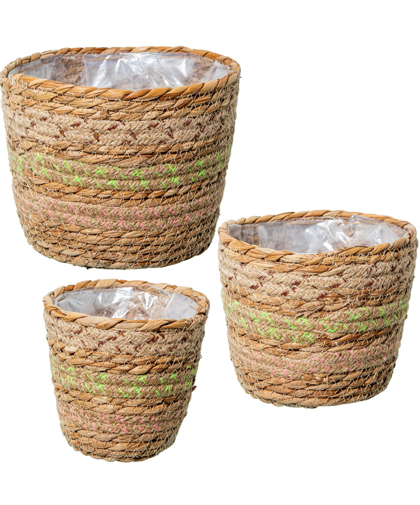Set 3 Maceteros Mimbre Natural Ø20x16+ø16x14+ø12x11cm