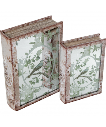 Set 2 Cajas Libro Madera / Espejo