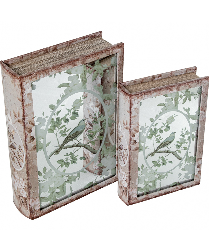 Set 2 Cajas Libro Madera / Espejo