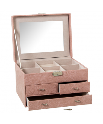 Joyero Polipiel C/cajones Y Espejo Rosa C/cierre 25x19x16cm