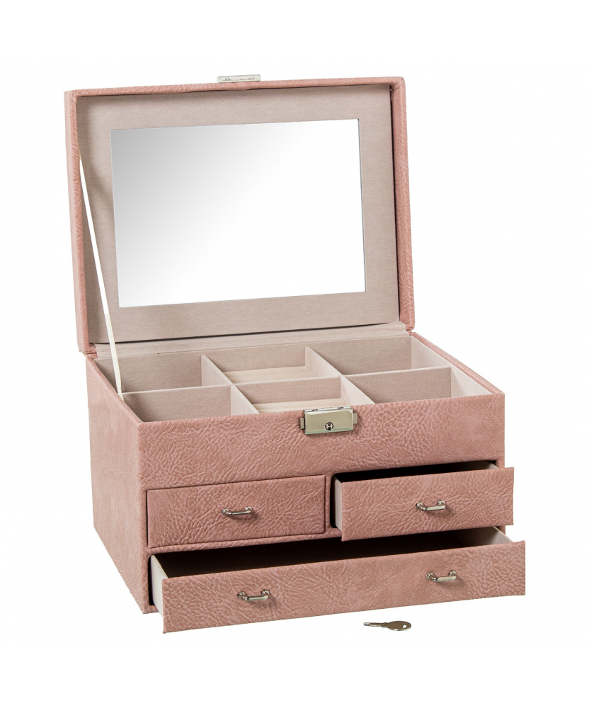 Joyero Polipiel C/cajones Y Espejo Rosa C/cierre 25x19x16cm