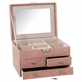 Joyero Polipiel C/cajones Y Espejo Rosa C/cierre 25x19x16cm