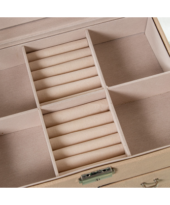 Joyero Polipiel C/cajones Y Espejo Beige C/cierre 25x19x16cm