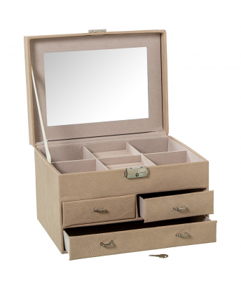 Joyero Polipiel C/cajones Y Espejo Beige C/cierre 25x19x16cm