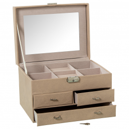 Joyero Polipiel C/cajones Y Espejo Beige C/cierre 25x19x16cm