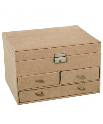 Joyero Polipiel C/cajones Y Espejo Beige C/cierre 25x19x16cm
