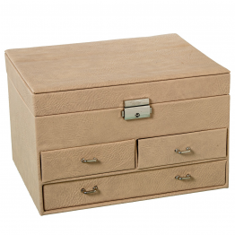 Joyero Polipiel C/cajones Y Espejo Beige C/cierre 25x19x16cm