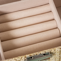 Joyero Polipiel/ratan C/espejo Marron C/cierre 30x20x9.5cm