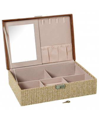 Joyero Polipiel/ratan C/espejo Marron C/cierre 30x20x9.5cm