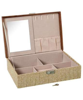 Joyero Polipiel/ratan C/espejo Marron C/cierre 30x20x9.5cm