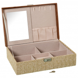 Joyero Polipiel/ratan C/espejo Marron C/cierre 30x20x9.5cm