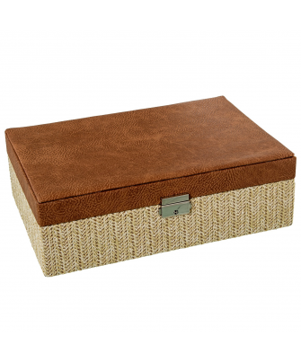 Joyero Polipiel/ratan C/espejo Marron C/cierre 30x20x9.5cm