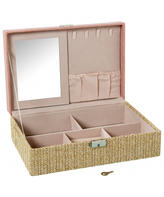 copia de Joyero Polipiel/ratan C/espejo Rosa C/cierre 30x20x9.5cm