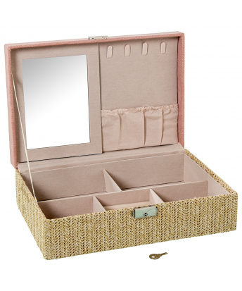copia de Joyero Polipiel/ratan C/espejo Rosa C/cierre 30x20x9.5cm