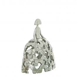 Figura Menina 18cm Resina Plateada 16x9x18cm