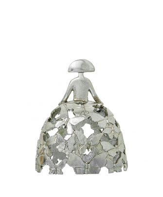 Figura Menina 18cm Resina Plateada 16x9x18cm