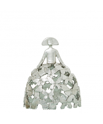 Figura Menina 18cm Resina Plateada 16x9x18cm