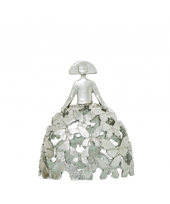 Figura Menina 18cm Resina Plateada 16x9x18cm