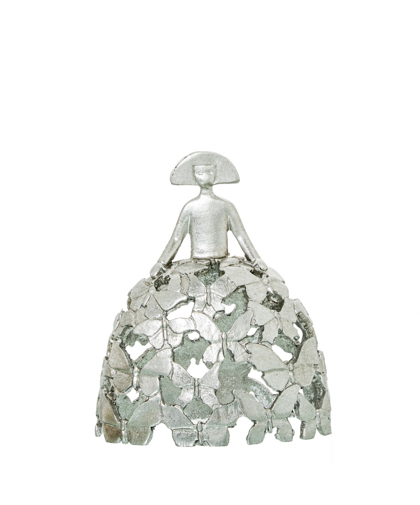 Figura Menina 18cm Resina Plateada 16x9x18cm