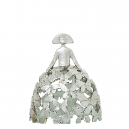 Figura Menina 18cm Resina Plateada 16x9x18cm