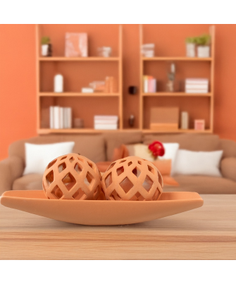 Set 2 Bolas Ceramica Calada 10cm Marron Teja Ø10cm