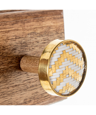 Perchero Pared Madera Mango C/2 Ganchos Latón/madera Mango 29x7x11cm