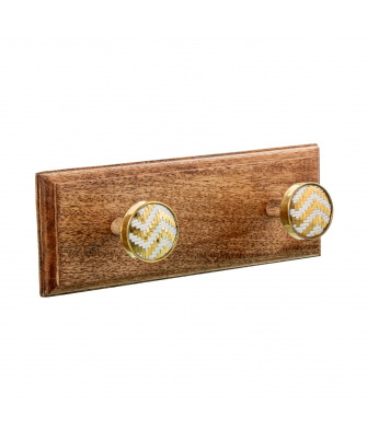 Perchero Pared Madera Mango C/2 Ganchos Latón/madera Mango 29x7x11cm