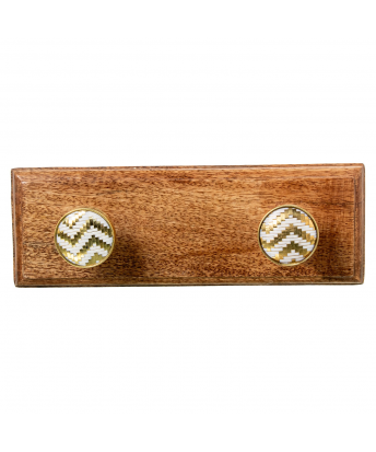 Perchero Pared Madera Mango C/2 Ganchos Latón/madera Mango 29x7x11cm
