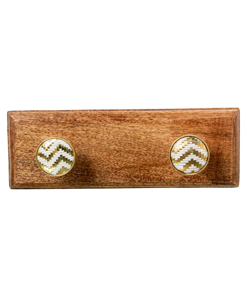Perchero Pared Madera Mango C/2 Ganchos Latón/madera Mango 29x7x11cm