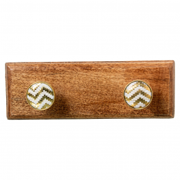 Perchero Pared Madera Mango C/2 Ganchos Latón/madera Mango 29x7x11cm