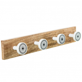 Perchero Pared Madera Mango C/4 Ganchos Latón/madera Mango 45x7,5x7m