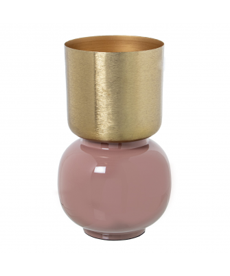 Jarrón Metal Esmaltado Rosa/dorado Ø19x32cm
