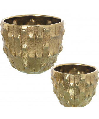 Set 2 Maceteros Cerámica Oro Ø28x23+ø21x18cm