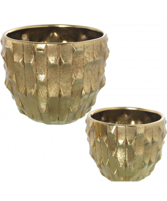 Set 2 Maceteros Cerámica Oro Ø28x23+ø21x18cm