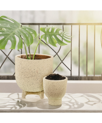 Set 2 Maceteros Cerámica Crema Ø17x20cm+ø11x13cm