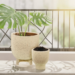 Set 2 Maceteros Cerámica Crema Ø17x20cm+ø11x13cm