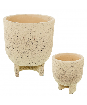Set 2 Maceteros Cerámica Crema Ø17x20cm+ø11x13cm
