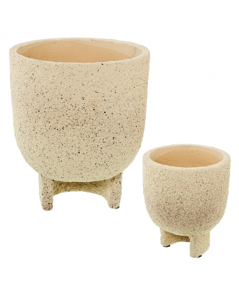 Set 2 Maceteros Cerámica Crema Ø17x20cm+ø11x13cm